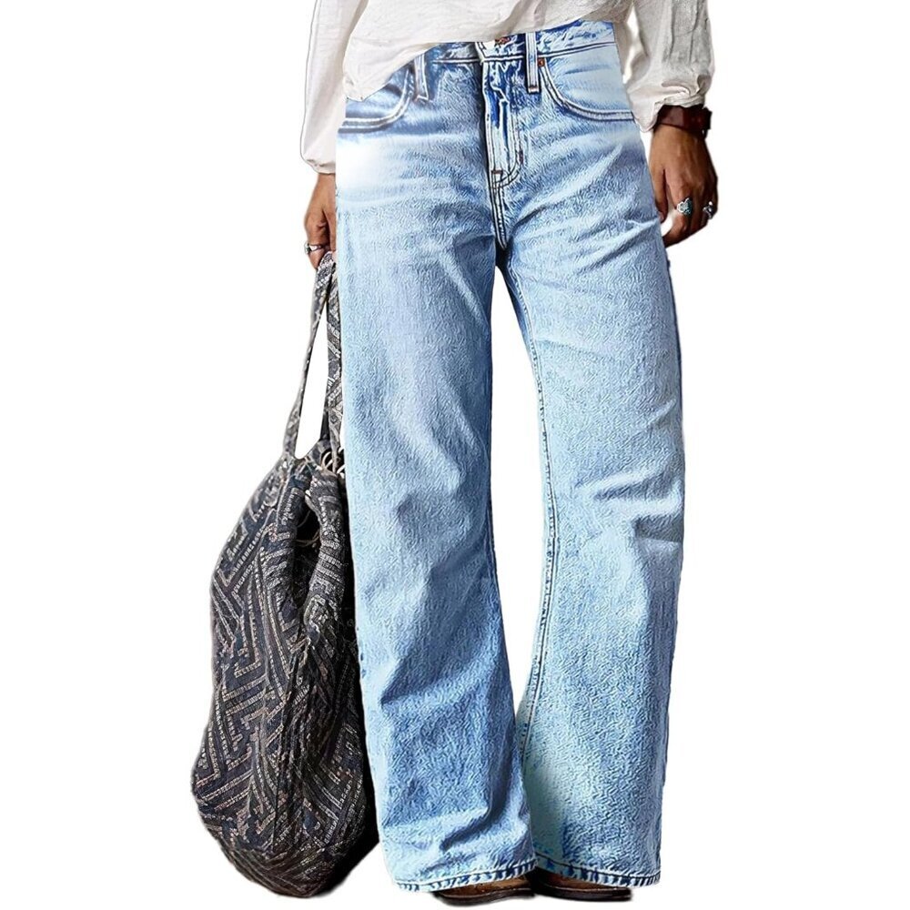 Women’s Stretchy Mid Waist Straight Leg Jeans Casual Denim Pants